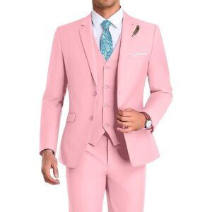 Men's Notched Lapel  Pink Groomsmen Slim Fit 3 Pieces Suit for Wedding
